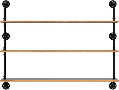 HDDFER Industrial Pipe Floating Shelves, 48 Inch Rustic Wood Wall Shelf