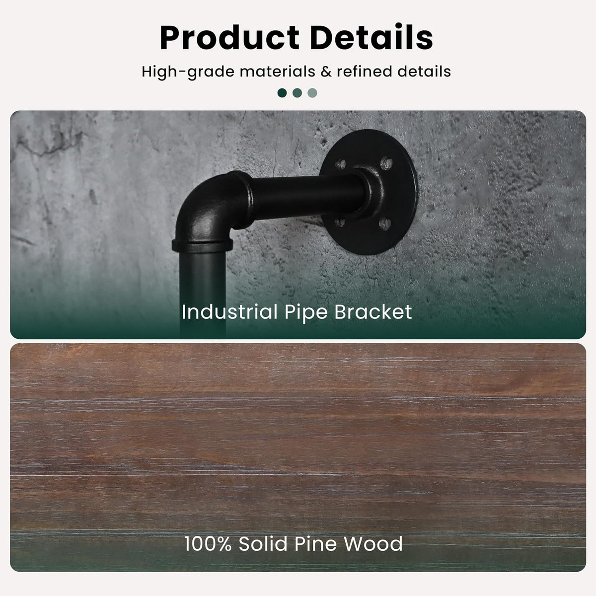 HDDFER Industrial Pipe Floating Shelves, 48 Inch Rustic Wood Wall Shelf