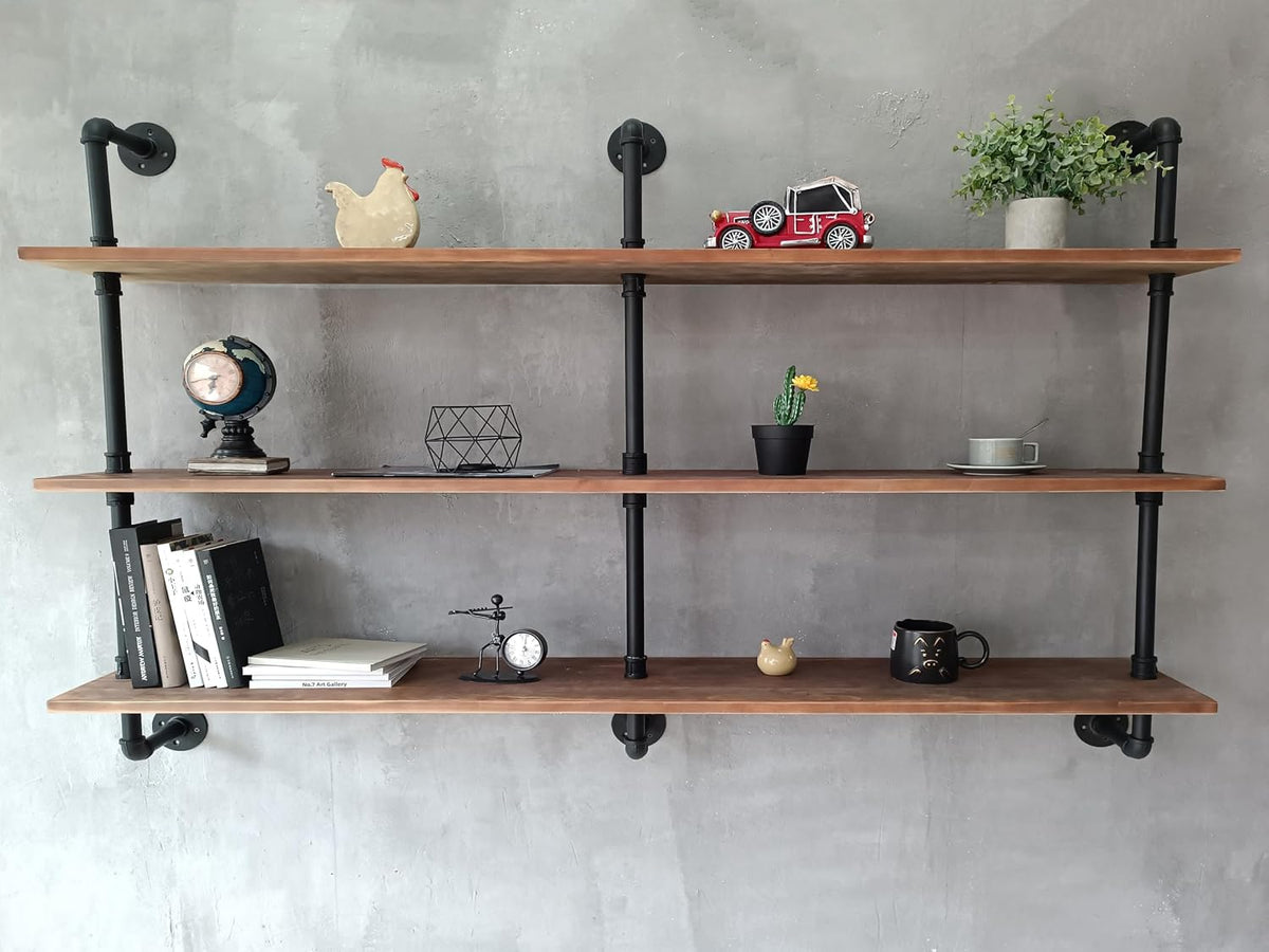 HDDFER Industrial Pipe Floating Shelves, 48 Inch Rustic Wood Wall Shelf