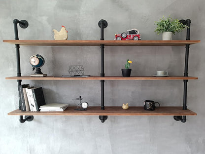 HDDFER Industrial Pipe Floating Shelves, 48 Inch Rustic Wood Wall Shelf