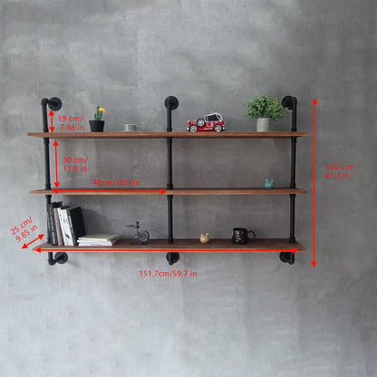 HDDFER Industrial Pipe Floating Shelves, 48 Inch Rustic Wood Wall Shelf