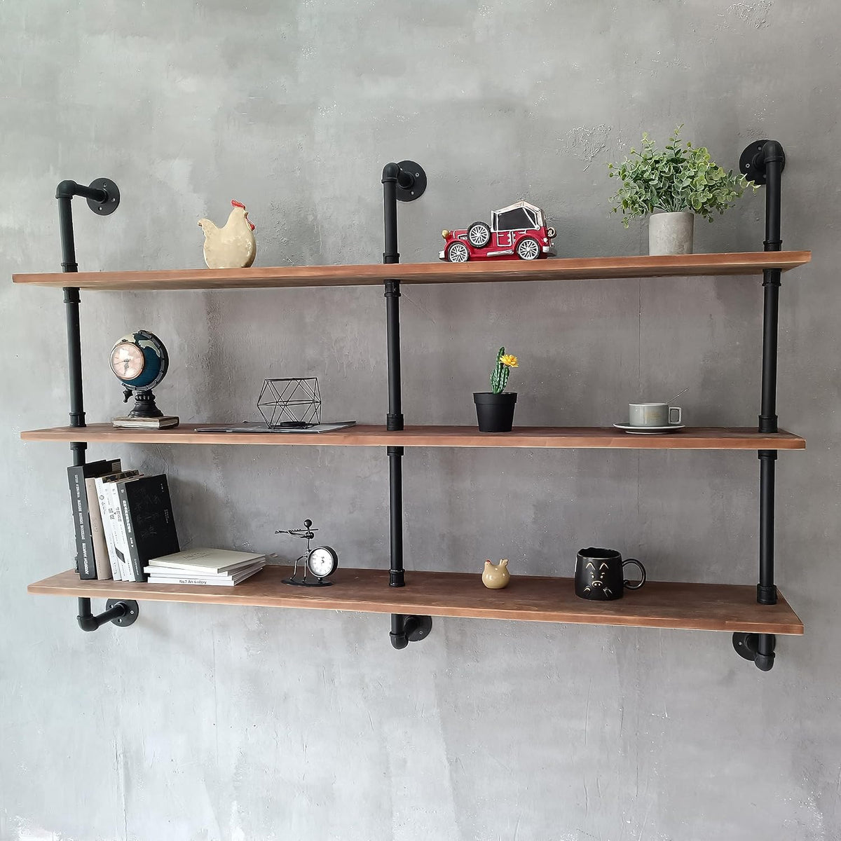 HDDFER Industrial Pipe Floating Shelves, 48 Inch Rustic Wood Wall Shelf