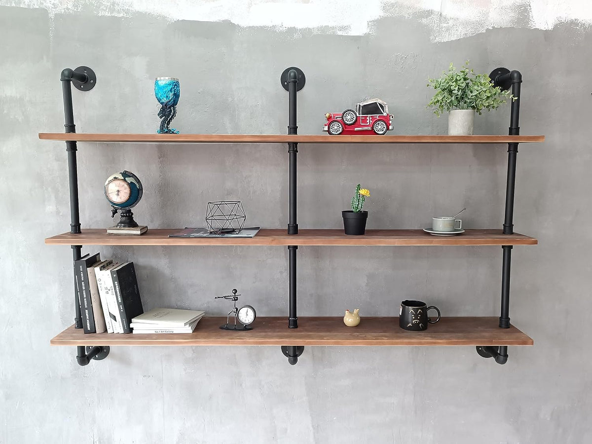 HDDFER Industrial Pipe Floating Shelves, 48 Inch Rustic Wood Wall Shelf