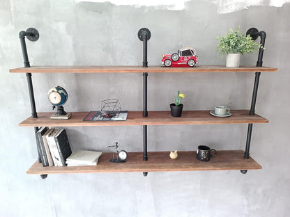 HDDFER Industrial Pipe Floating Shelves, 48 Inch Rustic Wood Wall Shelf