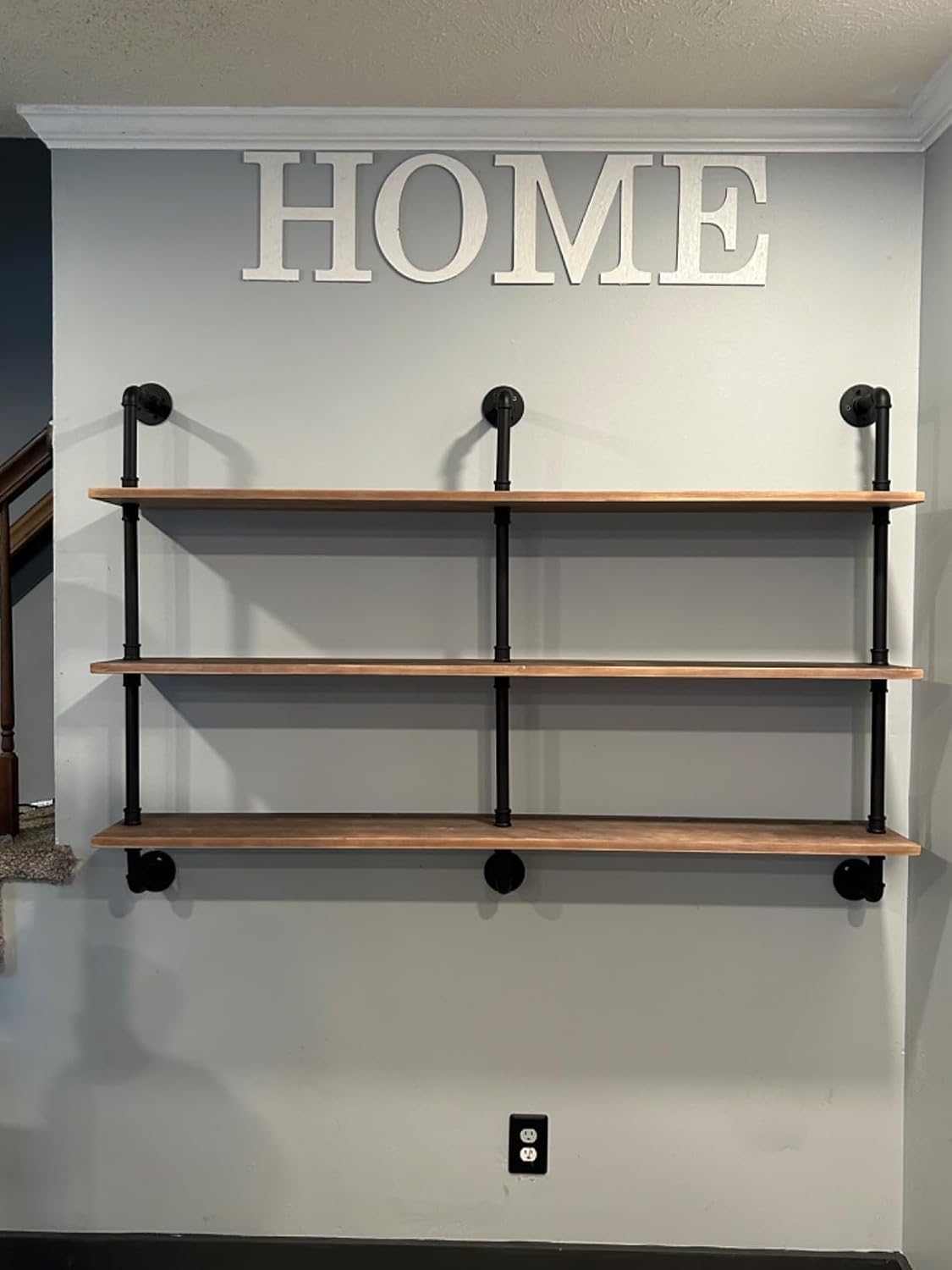 HDDFER Industrial Pipe Floating Shelves, 48 Inch Rustic Wood Wall Shelf