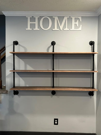 HDDFER Industrial Pipe Floating Shelves, 48 Inch Rustic Wood Wall Shelf