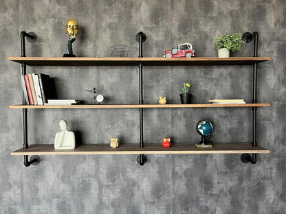 HDDFER Industrial Pipe Floating Shelves, 48 Inch Rustic Wood Wall Shelf