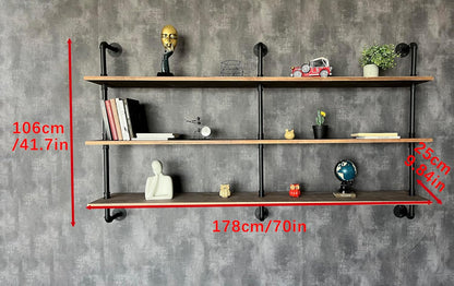 HDDFER Industrial Pipe Floating Shelves, 48 Inch Rustic Wood Wall Shelf