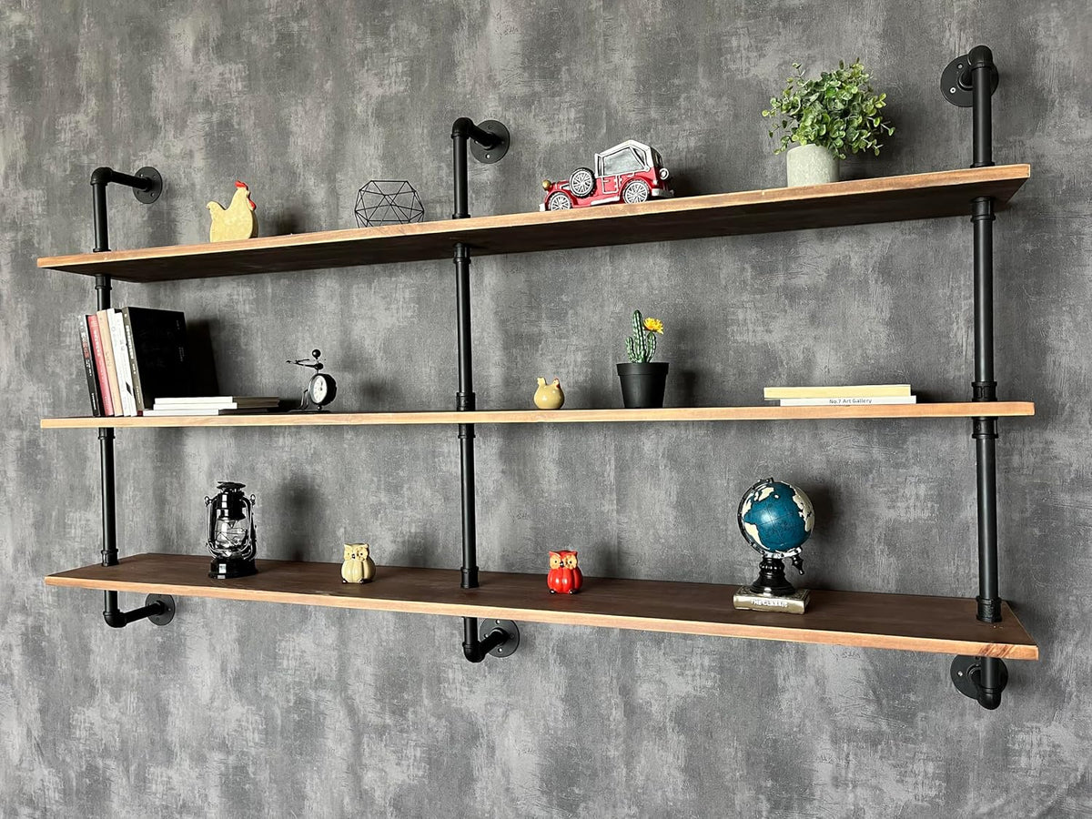 HDDFER Industrial Pipe Floating Shelves, 48 Inch Rustic Wood Wall Shelf