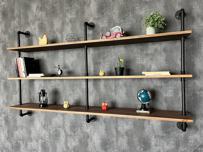 HDDFER Industrial Pipe Floating Shelves, 48 Inch Rustic Wood Wall Shelf