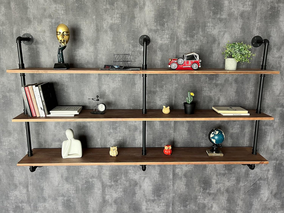 HDDFER Industrial Pipe Floating Shelves, 48 Inch Rustic Wood Wall Shelf