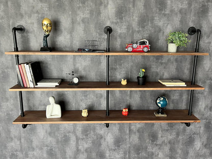 HDDFER Industrial Pipe Floating Shelves, 48 Inch Rustic Wood Wall Shelf
