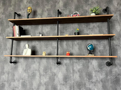 HDDFER Industrial Pipe Floating Shelves, 48 Inch Rustic Wood Wall Shelf