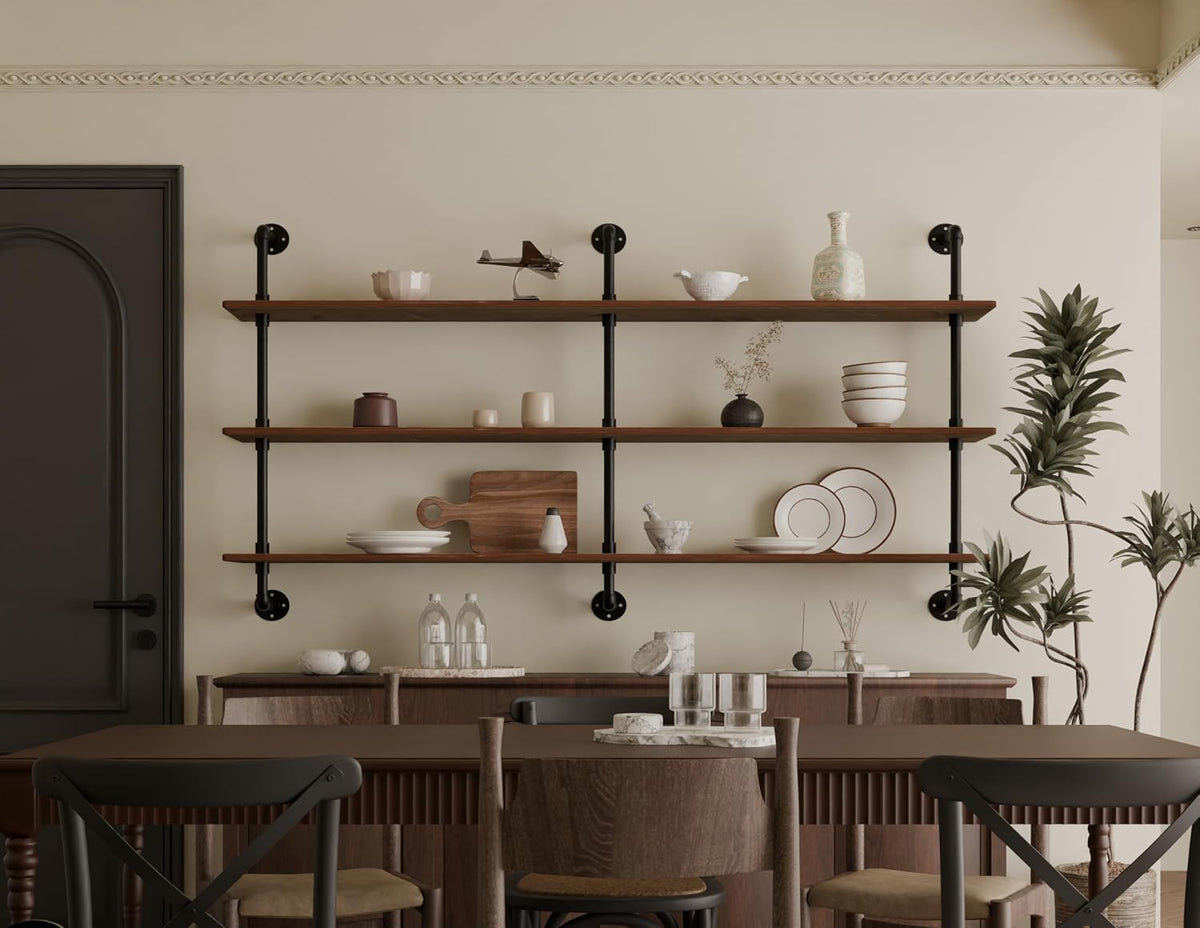 HDDFER Industrial Pipe Floating Shelves, 48 Inch Rustic Wood Wall Shelf
