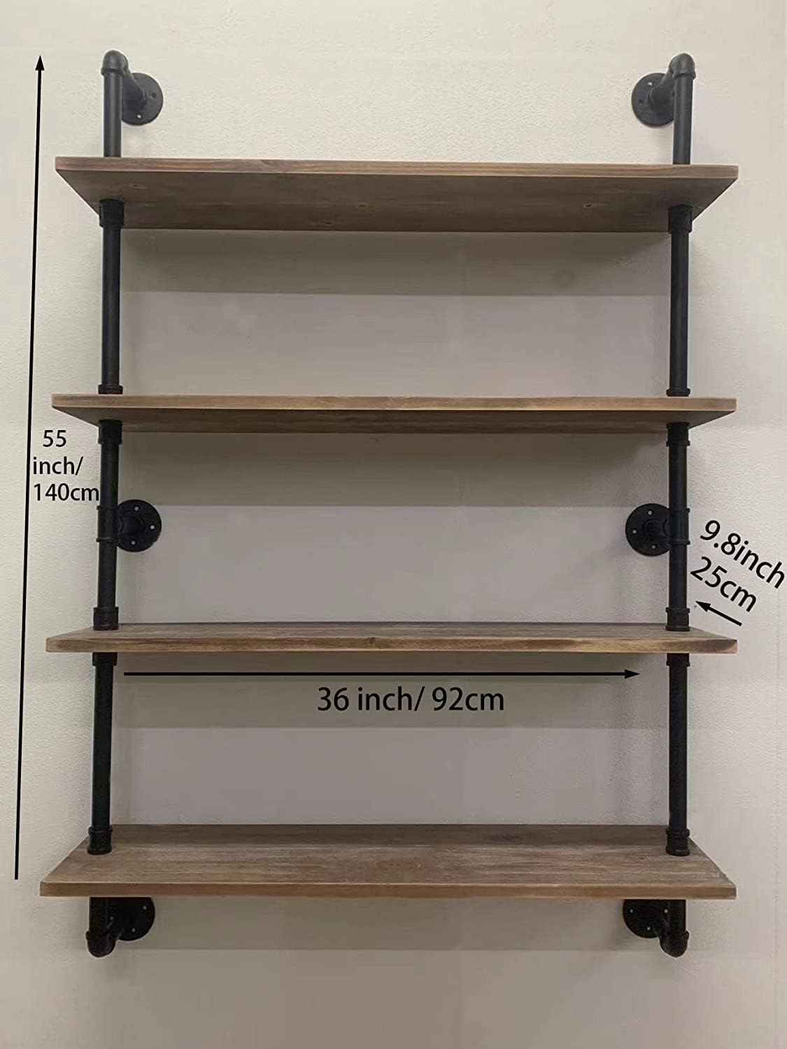 HDDFER Industrial Pipe Floating Shelves, 48 Inch Rustic Wood Wall Shelf