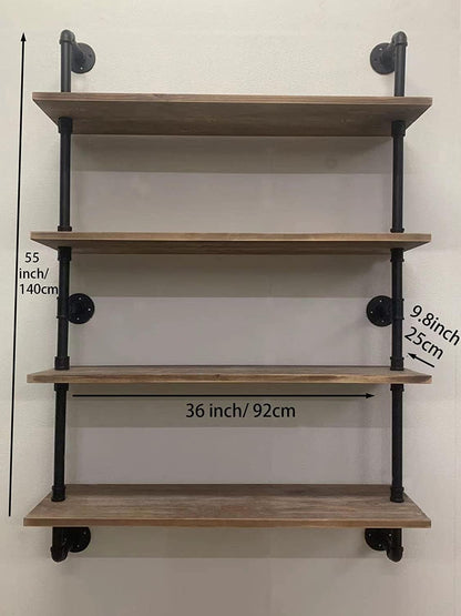 HDDFER Industrial Pipe Floating Shelves, 48 Inch Rustic Wood Wall Shelf