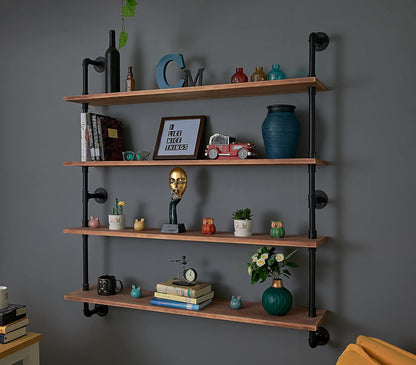HDDFER Industrial Pipe Floating Shelves, 48 Inch Rustic Wood Wall Shelf