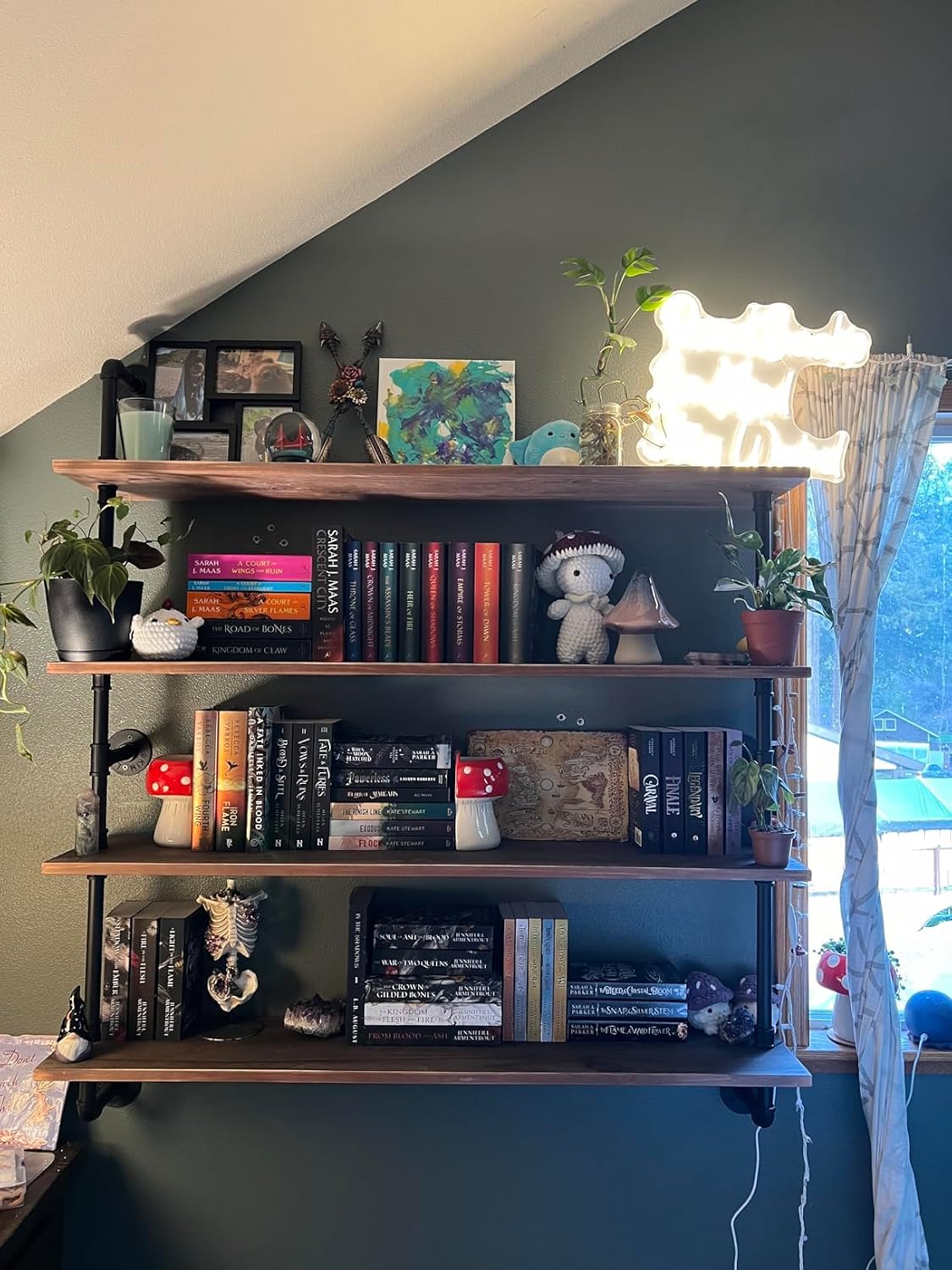 HDDFER Industrial Pipe Floating Shelves, 48 Inch Rustic Wood Wall Shelf