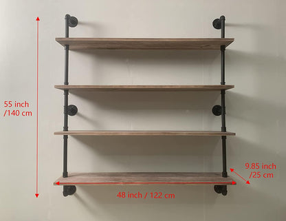 HDDFER Industrial Pipe Floating Shelves, 48 Inch Rustic Wood Wall Shelf