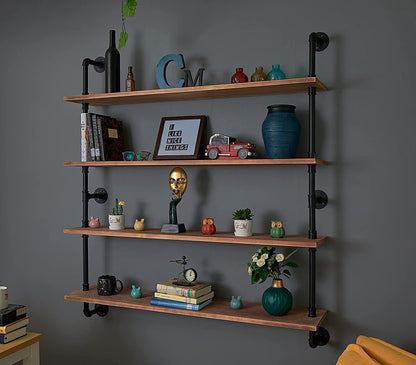 HDDFER Industrial Pipe Floating Shelves, 48 Inch Rustic Wood Wall Shelf