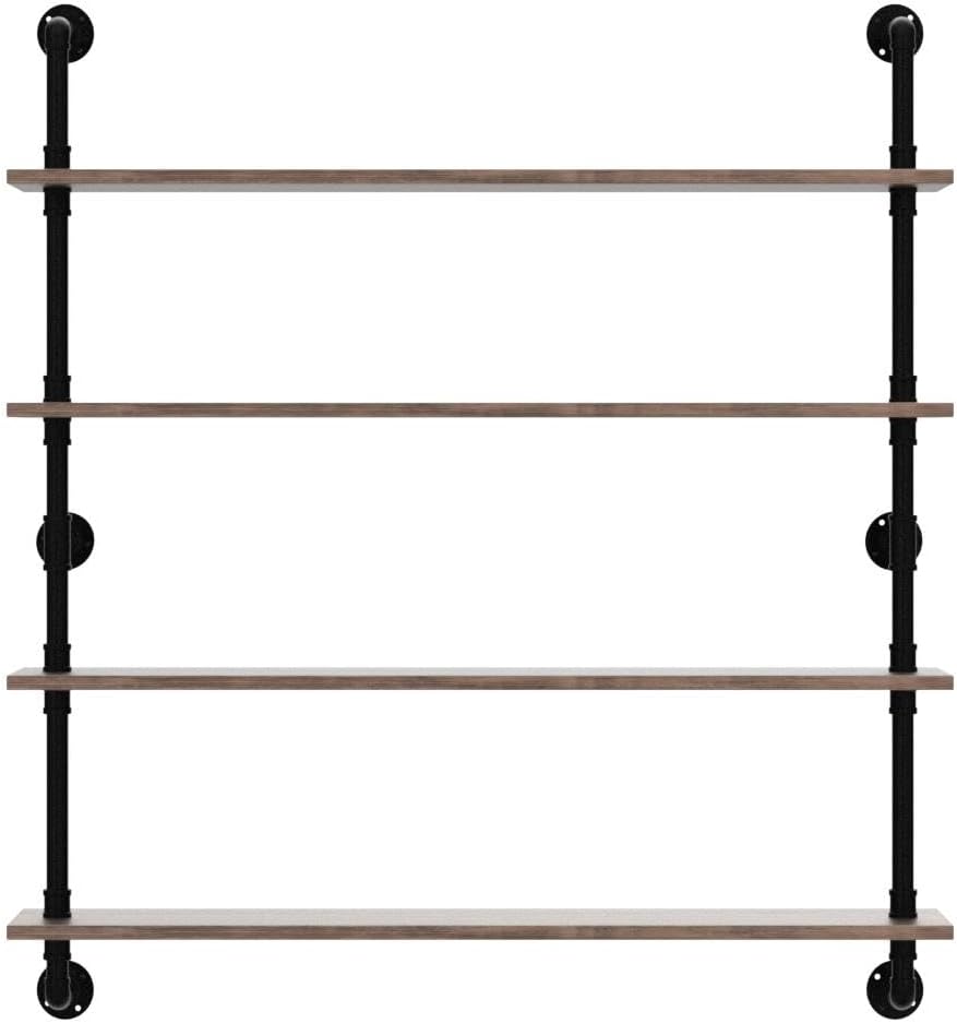 HDDFER Industrial Pipe Floating Shelves, 48 Inch Rustic Wood Wall Shelf