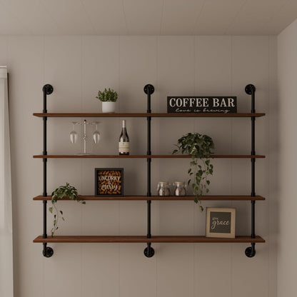 HDDFER Industrial Pipe Floating Shelves, 48 Inch Rustic Wood Wall Shelf
