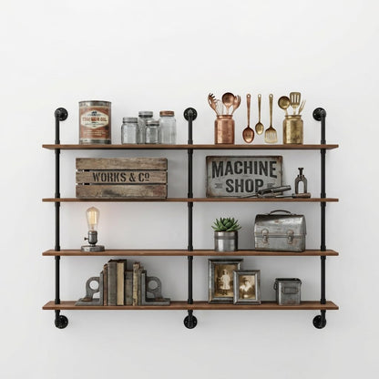 HDDFER Industrial Pipe Floating Shelves, 48 Inch Rustic Wood Wall Shelf