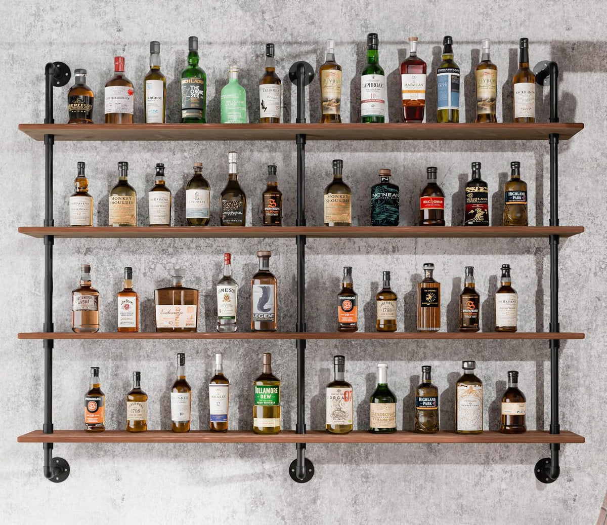 HDDFER Industrial Pipe Floating Shelves, 48 Inch Rustic Wood Wall Shelf