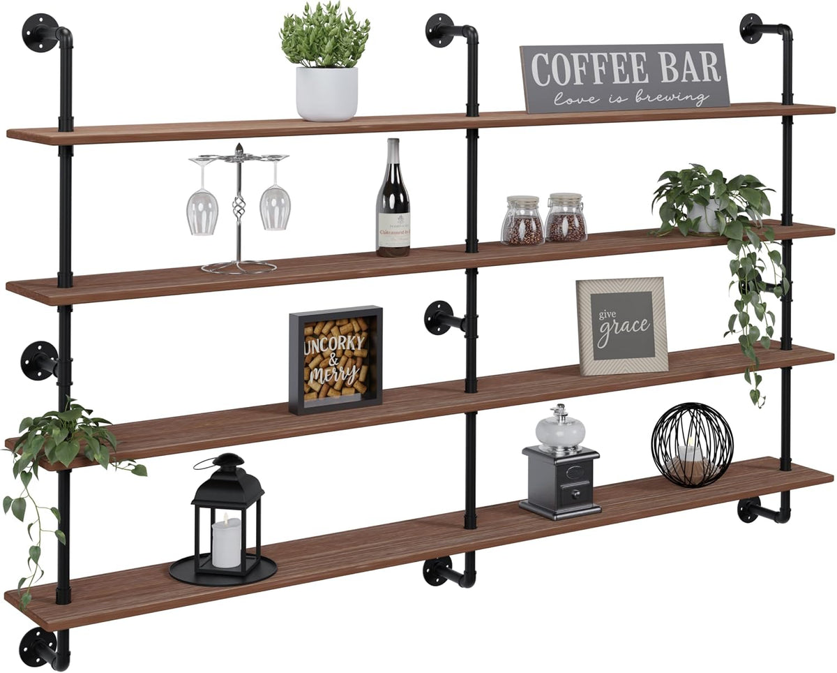 HDDFER Industrial Pipe Floating Shelves, 48 Inch Rustic Wood Wall Shelf
