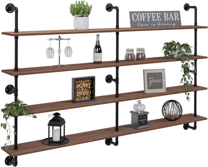 HDDFER Industrial Pipe Floating Shelves, 48 Inch Rustic Wood Wall Shelf
