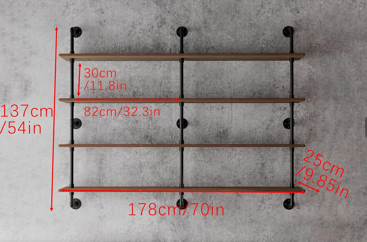 HDDFER Industrial Pipe Floating Shelves, 48 Inch Rustic Wood Wall Shelf