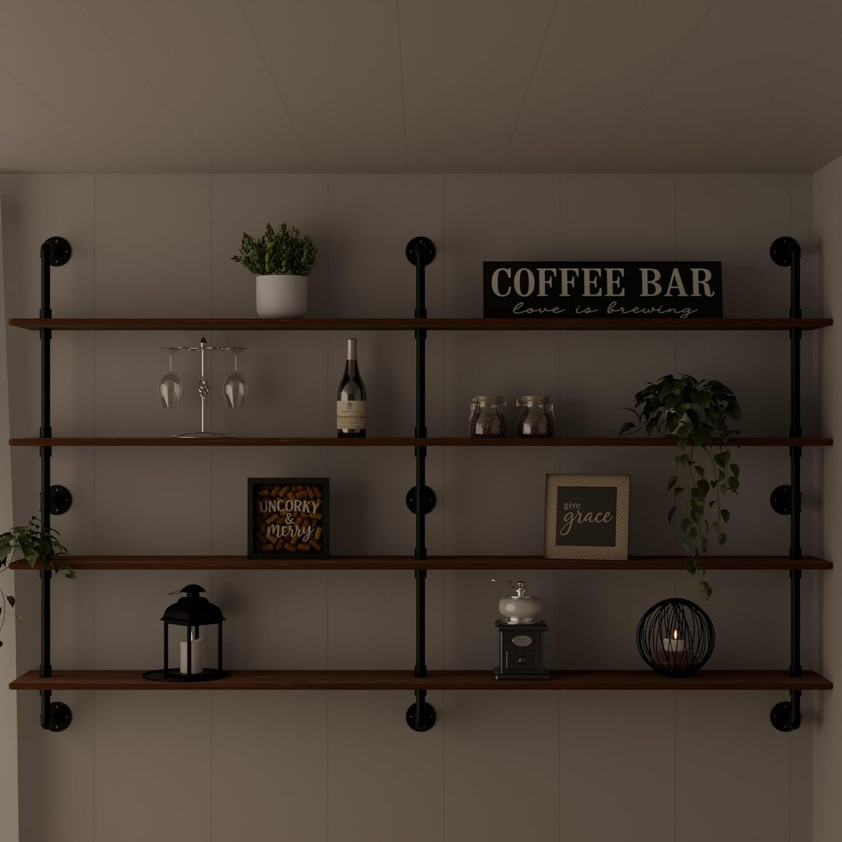 HDDFER Industrial Pipe Floating Shelves, 48 Inch Rustic Wood Wall Shelf