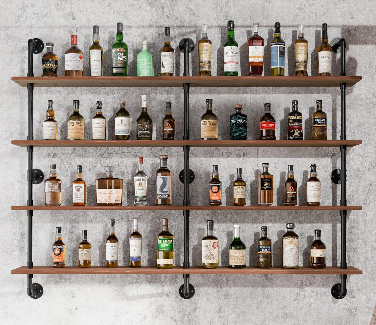 HDDFER Industrial Pipe Floating Shelves, 48 Inch Rustic Wood Wall Shelf