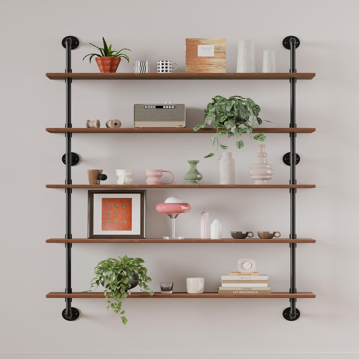HDDFER Industrial Pipe Floating Shelves, 48 Inch Rustic Wood Wall Shelf