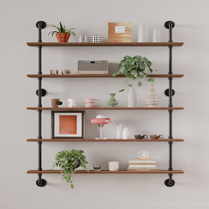 HDDFER Industrial Pipe Floating Shelves, 48 Inch Rustic Wood Wall Shelf