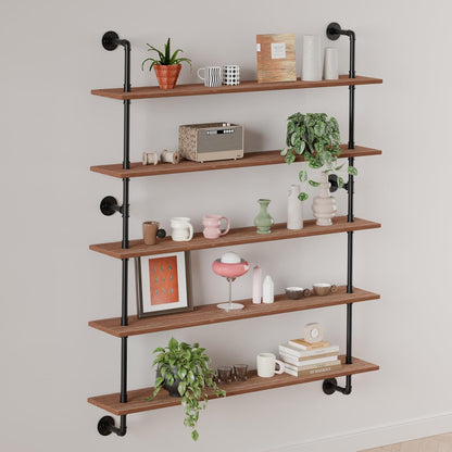 HDDFER Industrial Pipe Floating Shelves, 48 Inch Rustic Wood Wall Shelf