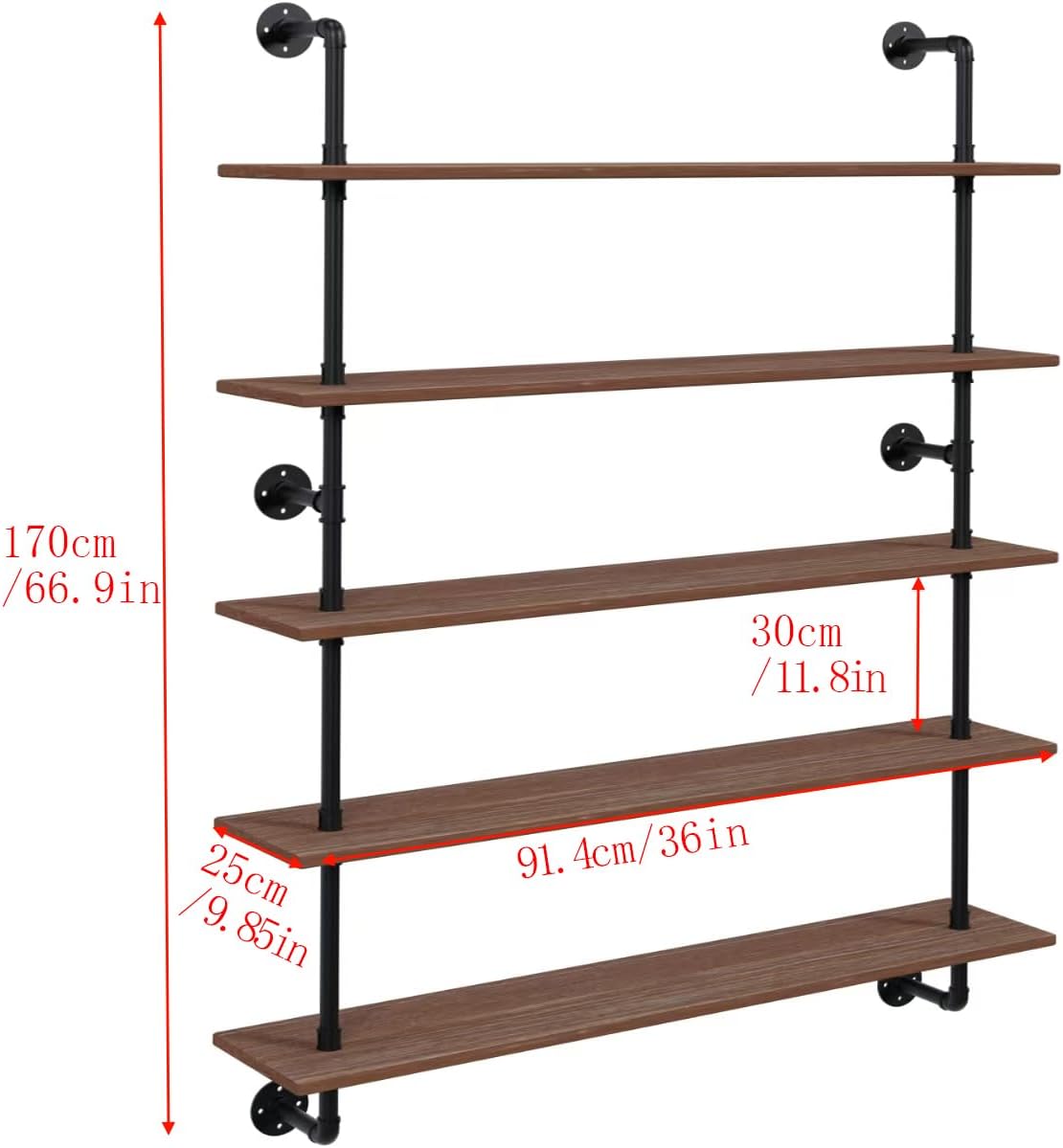 HDDFER Industrial Pipe Floating Shelves, 48 Inch Rustic Wood Wall Shelf