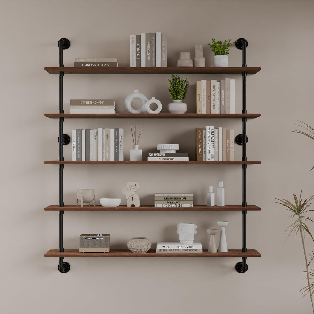 HDDFER Industrial Pipe Floating Shelves, 48 Inch Rustic Wood Wall Shelf