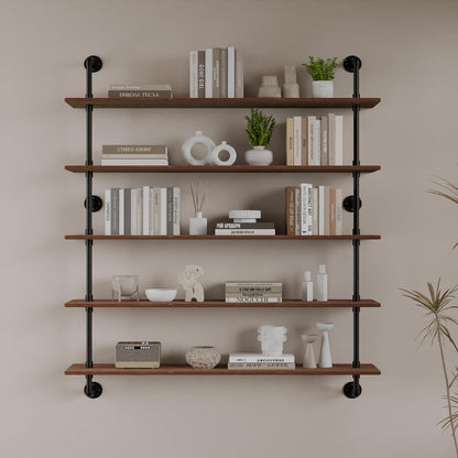 HDDFER Industrial Pipe Floating Shelves, 48 Inch Rustic Wood Wall Shelf