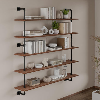 HDDFER Industrial Pipe Floating Shelves, 48 Inch Rustic Wood Wall Shelf