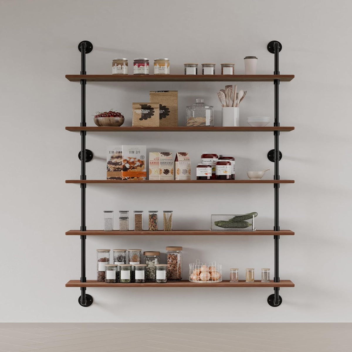 HDDFER Industrial Pipe Floating Shelves, 48 Inch Rustic Wood Wall Shelf