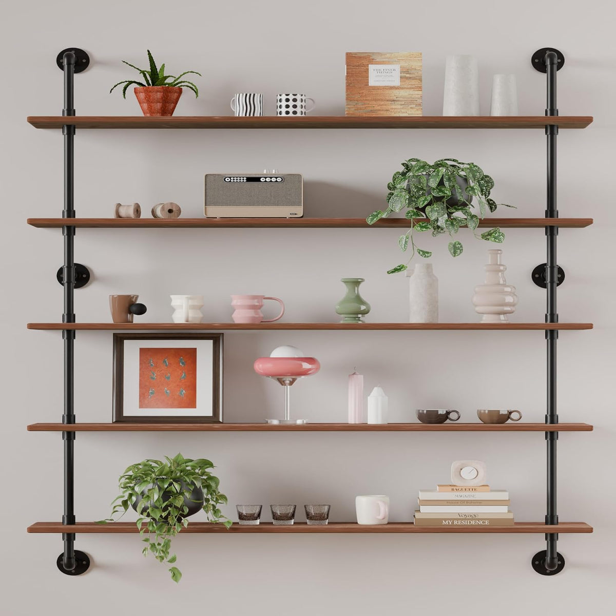 HDDFER Industrial Pipe Floating Shelves, 48 Inch Rustic Wood Wall Shelf