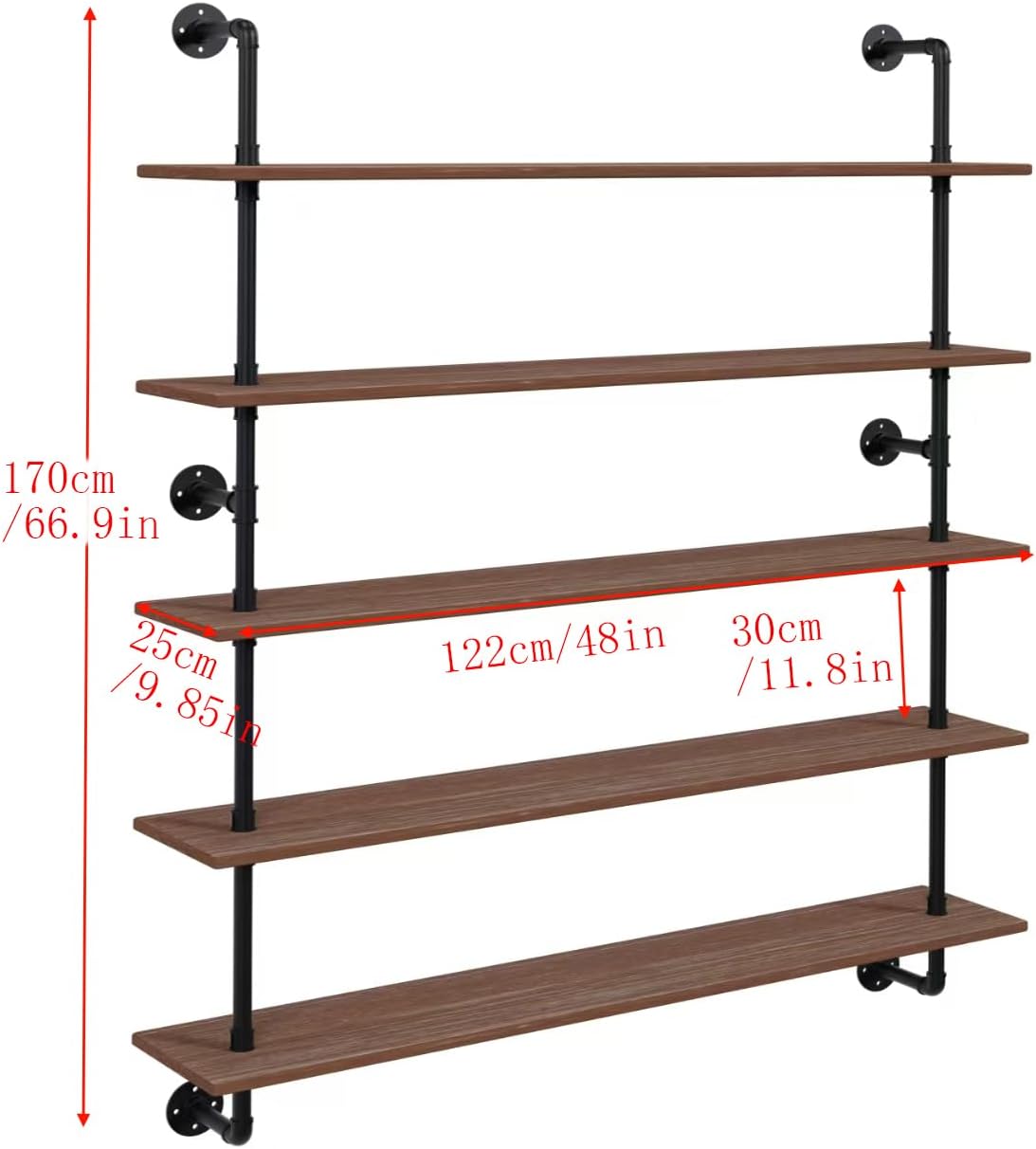 HDDFER Industrial Pipe Floating Shelves, 48 Inch Rustic Wood Wall Shelf