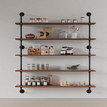 HDDFER Industrial Pipe Floating Shelves, 48 Inch Rustic Wood Wall Shelf
