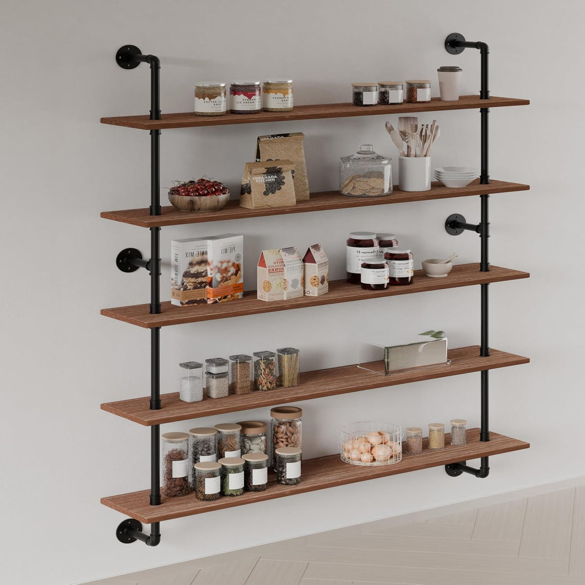 HDDFER Industrial Pipe Floating Shelves, 48 Inch Rustic Wood Wall Shelf