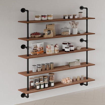 HDDFER Industrial Pipe Floating Shelves, 48 Inch Rustic Wood Wall Shelf