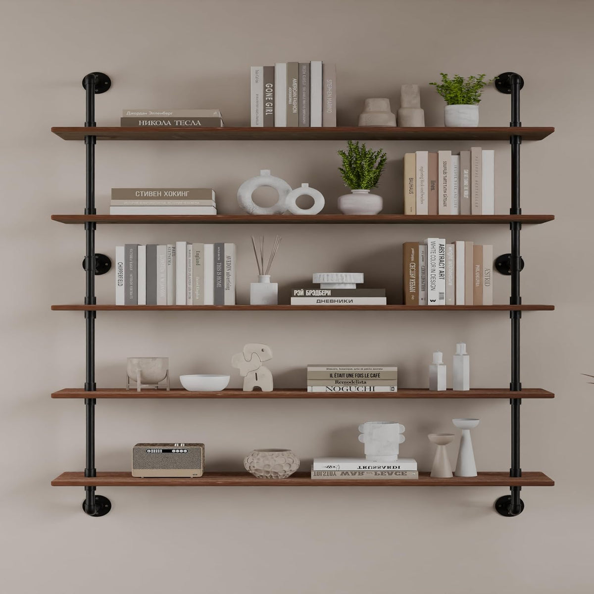 HDDFER Industrial Pipe Floating Shelves, 48 Inch Rustic Wood Wall Shelf