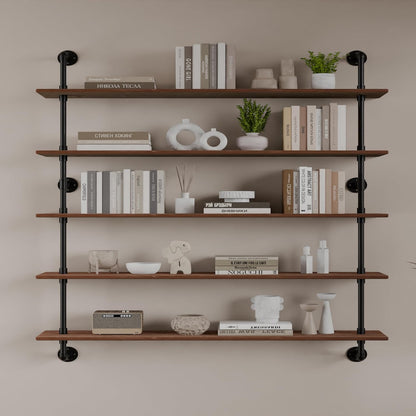 HDDFER Industrial Pipe Floating Shelves, 48 Inch Rustic Wood Wall Shelf