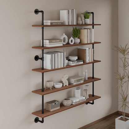 HDDFER Industrial Pipe Floating Shelves, 48 Inch Rustic Wood Wall Shelf