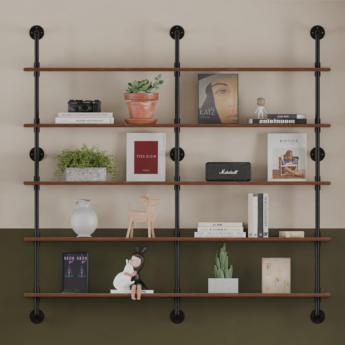 HDDFER Industrial Pipe Floating Shelves, 48 Inch Rustic Wood Wall Shelf